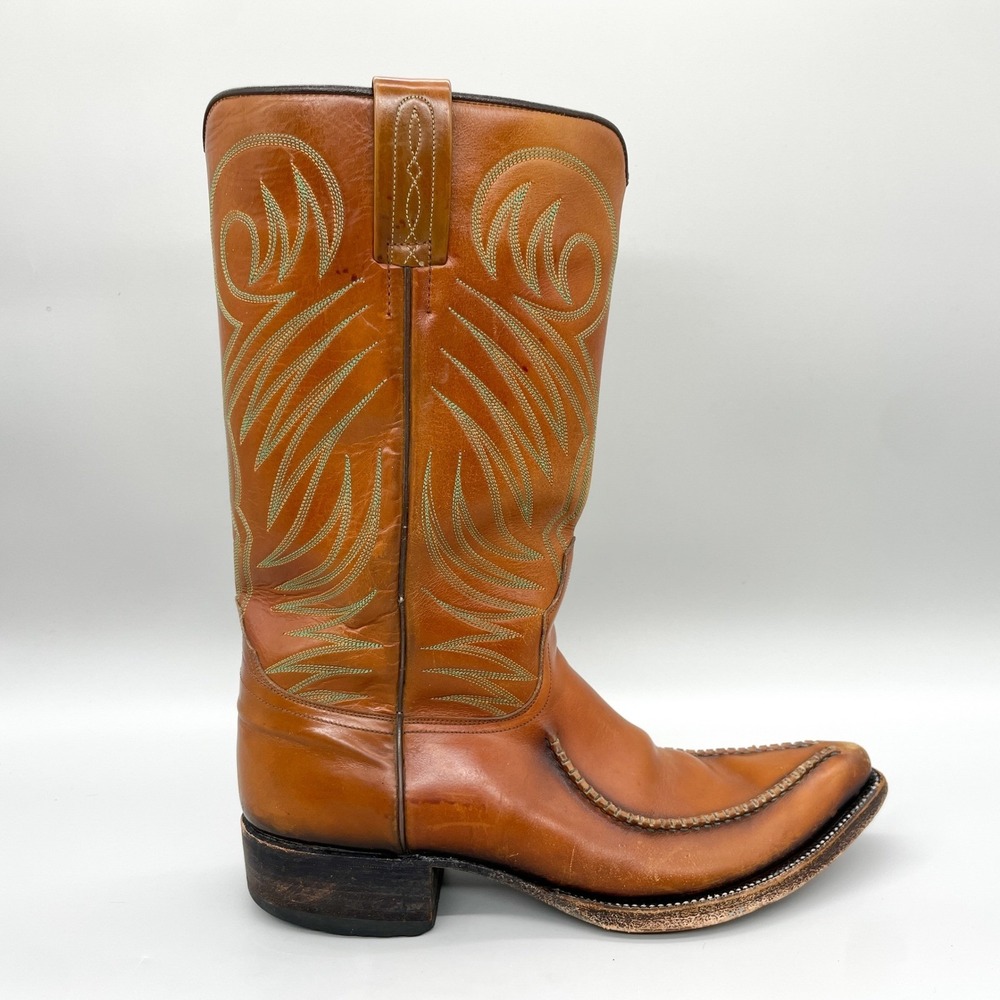 Dan Post Mens 9D Vintage Tan Leather Western Cowboy Boots 1970s Pointed Toe